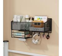 Estante de almacenamiento montado en la pared sin taladro, estante colgante para dormitorio, organizador de dormitorio, construcción de acero al carbono con revestimiento antioxidante y diseño de