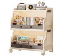 Estante de almacenamiento móvil con estantes y ruedas, estantería plegable para niños, organizador de sala de estar, puede contener artículos de primera necesidad, libros, juguetes White Large-B