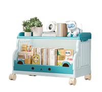 Estante de almacenamiento móvil con estantes y ruedas, estantería plegable para niños, organizador de sala de estar, puede contener artículos de primera necesidad, libros, juguetes Blue Large-A