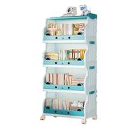 Estante de almacenamiento móvil con estantes y ruedas, estantería plegable para niños, organizador de sala de estar, puede contener artículos de primera necesidad, libros, juguetes Blue Large-D