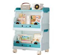 Estante de Almacenamiento móvil con estantes y Ruedas, estantería Plegable para niños, Organizador de Sala de Estar, Puede Contener artículos de Primera Necesidad, Libros, Juguetes Blue Small-B