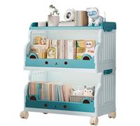 Estante de almacenamiento móvil con estantes y ruedas, estantería plegable para niños, organizador de sala de estar, puede contener artículos de primera necesidad, libros, juguetes Blue Large-B