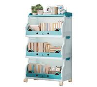 Estante de almacenamiento móvil con estantes y ruedas, estantería plegable para niños, organizador de sala de estar, puede contener artículos de primera necesidad, libros, juguetes Blue Large-C