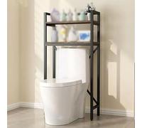 Estante de almacenamiento multifuncional de 2 niveles sobre el inodoro con estantes abiertos, marco de metal para ahorrar espacio, elegante diseño negro