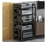 Estante de almacenamiento multimedia con estantes ajustables, soporte rodante de 3/4/5 niveles para audio, consola de juegos y estudio de grabación (negro, 5 niveles, 50 x 42,5 x 15 cm)