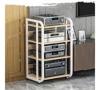 Estante de almacenamiento multimedia, estantes ajustables de 3/4/5 niveles sobre ruedas, soporte de consola de audio estéreo y juegos, blanco, 4 niveles, 50 x 42,5 cm, ideal para estudio de grabación