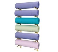 Estante de almacenamiento para colchonetas de yoga y gimnasio en la pared, 6 capas de metal, soporte multifuncional para equipos deportivos, acabado dorado
