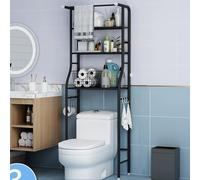 Estante de almacenamiento para el inodoro, organizador de baño de metal con patas y ganchos ajustables, solución de almacenamiento que ahorra espacio para el baño