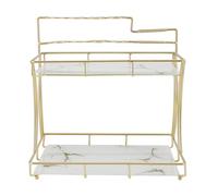 Estante de Almacenamiento para encimera, Estante Organizador de baño Impermeable de Doble Capa con Soporte para Cepillo de Dientes eléctrico para encimera de baño, Vidrio de Hierro (Fondo Blanco