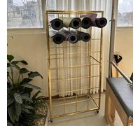 Estante de almacenamiento para esterillas de yoga de 32 compartimentos, estante móvil para equipos deportivos, carrito metálico de pie para esterillas de yoga para gimnasio en casa(Gold)