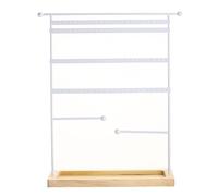 Estante de almacenamiento pendientes hierro con Base madera, soporte for presentación joyería gran capacidad for, pulseras y collares(Weiß)