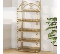 Estante de almacenamiento plegable de metal dorado de 3 niveles, no requiere montaje, diseño de ahorro de espacio para biblioteca, oficina en casa, ideal para dormitorio y sala de estar (111 cm)