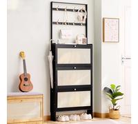 Estante de almacenamiento vertical estrecho para zapatos de granja independiente para entrada, pasillo, vestíbulo, opciones elegantes en blanco y negro, 70 x 17 cm, solución de ahorro de espacio