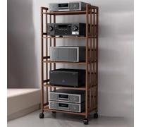 Estante de alta fidelidad ajustable en altura, soporte multimedia AV, gabinete estéreo y estante de CD, soporte de TV de esquina para audiovisuales, torre de consola multimedia para juegos (té, 32