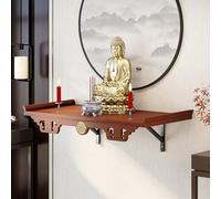 Estante de altar Buda montado en la pared con soporte triangular, mini estante madera para budista Feng Shui, gabinete nicho pagoda para decoración del hogar(Walnut(Wall-mounted),25*40cm/9.8*15.7in)