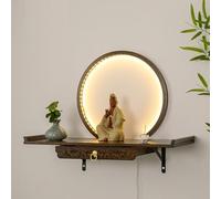 Estante de altar de Buda de bambú con cajón, estante de altar con luz para pared, mesa de altar de santuario, estantes de incienso de nicho budista, mesas de tributo(Black Walnut,60CM/23.6IN)