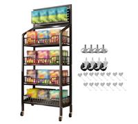Estante de aperitivos del supermercado Estanteria Snacks Supermercado, Expositores de Mercancía Estantería de alambre metálico con 15 Ganchos/4 Pies Alfombrilla/ 4 Ruedas, Expositor para tiendas ( Col