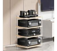 Estante de audio acrílico ajustable de 4 niveles para almacenamiento multimedia HiFi en el hogar, estantes estéreo de madera transparente y amarilla, perfectos para componentes de audio