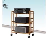 Estante de audio ajustable con ruedas, soporte de madera de varios niveles para almacenamiento de alta fidelidad y multimedia, gabinete móvil para equipos AV grandes, organizador de cine en casa