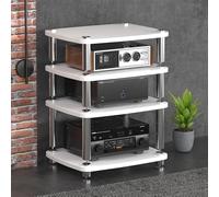 Estante de audio blanco y estante para juegos, soporte de esquina AV para almacenamiento de DVD y CD, centro de entretenimiento y soporte giratorio, perfecto para sala de estar y sala de juegos (60 x