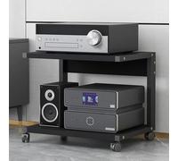 Estante de audio de 2 niveles, soporte multimedia AV, estantería de audio y video con ruedas, estante de entretenimiento para consola de juegos, accesorios de TV, reproductor de discos de DVD, CD