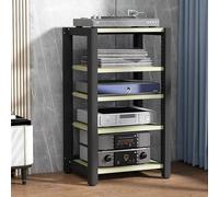 Estante de audio de alta fidelidad con estantes ajustables, gabinete fono independiente, soporte abierto para tocadiscos, almacenamiento de componentes de esquina móvil para los amantes del cine en