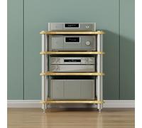 Estante de audio de alta fidelidad movible de 4 capas, soporte de madera abierto, enrutador WiFi, estante audiovisual independiente para reproductores de CD/DVD y accesorios