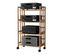 Estante de audio de bambú ajustable de altura de 2/3/4/5 niveles con ruedas para cine en casa, estante multimedia AV para componentes estéreo, estante de alta fidelidad (48.4 pulgadas de alto 23.6