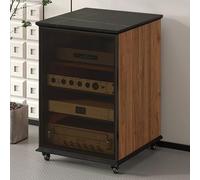 Estante de Audio for Gabinete Multimedia AV con Ruedas, Estantes Ajustables, Gabinete Estéreo Soporte Multimedia AV con Puerta de Vidrio Templado, Rápida Disipación de Calor(Wood,4-Tier)