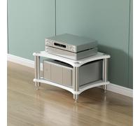 Estante de audio HiFi ajustable, soporte AV de madera abierto, gabinete independiente de 2 niveles para reproductores de CD/DVD, routers WiFi, estantería visual resistente (blanco)