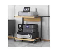 Estante de audio HIFI de 2 niveles con ruedas, moderno soporte multimedia AV de madera para consola de juegos estéreo y entretenimiento, elegante estantería (natural, 50 x 40 x 65 cm)