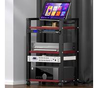 Estante de audio HIFI de 3 niveles ajustable en altura con ruedas, gabinete estéreo duradero para amplificador AV, tocadiscos, impresora Sky Box, soporte multimedia resistente para configuración de