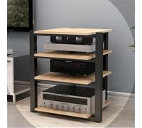 Estante de audio HiFi de madera maciza con estantes de almacenamiento multimedia de 4 niveles, soporte multimedia AV para componentes estéreo y reproductor de CD, soporte amplificador para sala de