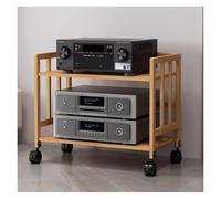 Estante de audio multimedia de bambú con ruedas, altura ajustable giratoria de 360°, soporte estéreo de pie, estante AV de madera para sala de estar, oficina, teatro, espacios pequeños (W-80 cm, 2