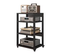 Estante de audio resistente de 5 niveles con ruedas, moderno estante AV de acero y madera de 90 cm de altura, ahorro de espacio para cine en casa y equipos de audio y elegante