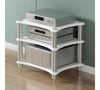 Estante de audio y video HiFi para cine en casa, estante de almacenamiento de CD/DVD y amplificador, tablero de fibra de alta densidad y acero inoxidable, organizador de medios abierto con base a pr