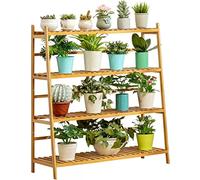Estante de bambú de 4 niveles para plantas para interiores y exteriores, estante de exhibición para múltiples plantas, soporte decorativo para macetas, ideal para balcones y decoración del hogar.