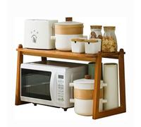 Estante de bambú para microondas para encimera, soporte multifuncional de 2 niveles, organizador de almacenamiento de cocina para tostadoras y electrodomésticos, elegante estante de condimentos