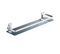 Estante de baño con organizador de ducha Estante de baño de vidrio, estante de ducha de vidrio de 15,7" con riel de aluminio, estante de ducha flotante sin perforaciones, estantes de baño modernos mon