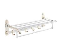 Estante de baño con organizador de ducha Toallero con barra for toallas y 7 ganchos, estante for toallas plegable de 19,6" con tallado exquisito, soporte de pared for almacenamiento de toallas for lav