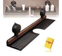 Estante de baño con ventosa de nogal - Estante de grifo montado en la pared 2025, estante negro para fregadero sobre encimera (15.7 pulgadas) para nized Sto