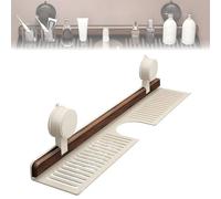 Estante de baño con ventosa de nogal, estante para fregadero montado en la pared sobre grifo con succión resistente para artículos de tocador (blanco, 50 cm)