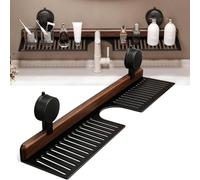 Estante de baño con ventosa de nogal, montado en la pared, cesta de almacenamiento sin taladrar, estante de ducha móvil, accesorio de almacenamiento de grifo para baño y cocina (negro, 50 cm)