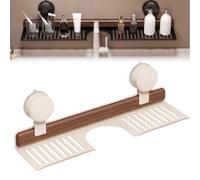 Estante de baño con ventosa de nogal resistente para montaje en pared, cesta de almacenamiento sin taladrar sobre el grifo para fregadero, encimera de 15.75 pulgadas (blanco)