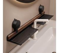 Estante de baño con ventosa de nogal y soporte para jabón, organizador montado en la pared sin taladrar para baño y cocina, estante de almacenamiento extraíble sobre grifo del fregadero, elegante