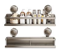 Estante de baño con ventosa, estantes sin perforación, solución de ahorro de espacio de almacenamiento en la pared para apartamentos, cocina, baño, sala de estar, champú de condimentos para el hogar