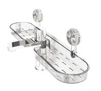 Estante de baño con ventosa para montaje en grifo para organizar botellas de jabón champú y maquillaje en superficies lisas de azulejos o vidrio (blanco transparente)
