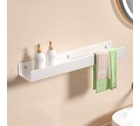 Estante de baño de acero inoxidable sin taladro, estante de almacenamiento montado en la pared para baño y cocina, 50 cm, estantes blancos para ahorrar espacio para balcón y ducha.