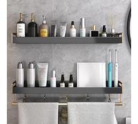 Estante de baño de aluminio perforado con espacio para carrito de ducha de esquina, estantes flotantes con ganchos, estante para toallas, cosméticos a prueba de herrumbre, estante de almacenamiento de