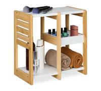 Relaxdays Mueble de Baño, 3 Baldas, 35 x 34 x 20 cm, Estante para Aseo y Cocina, Estantería Bambú, MDF, Natural/Blanco, Tablero de Fibras